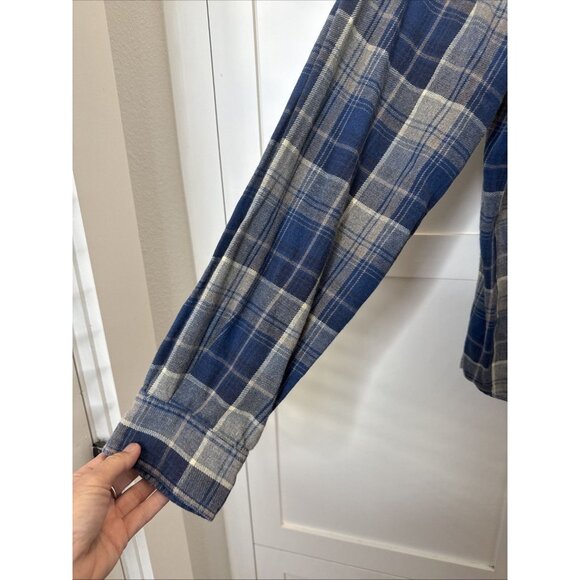 Abercrombie & Fitch Flannel Men Size Large Plaid Button Front Shirt Blue Brown - Picture 4 of 11